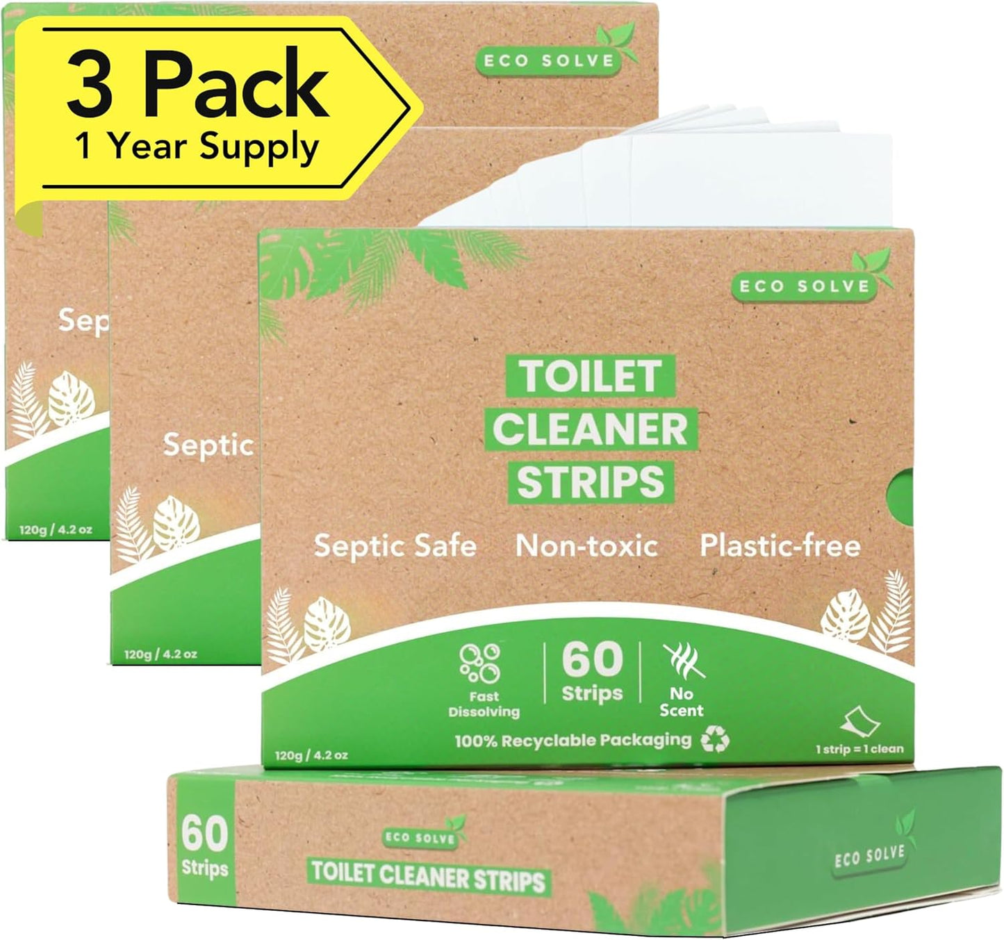 Natural Toilet Bowl Cleaner Strips, Unscented, Eco-friendly, Non-toxic, Septic Safe, Removes Odors & Stains, Plastic-free, Toilet Bowl Cleaner for Quick and Easy Cleaning (180 count)