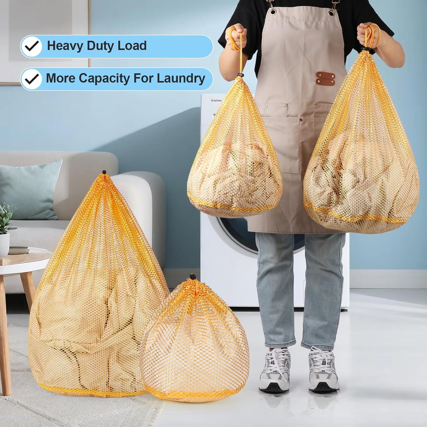 4Pcs Mesh Laundry Bags Washing Machine Mesh Wash Bags for Clothes,Underwear,Lingerie, Bed Linen with Drawstring Closure Sturdy(4 Size, Yellow)