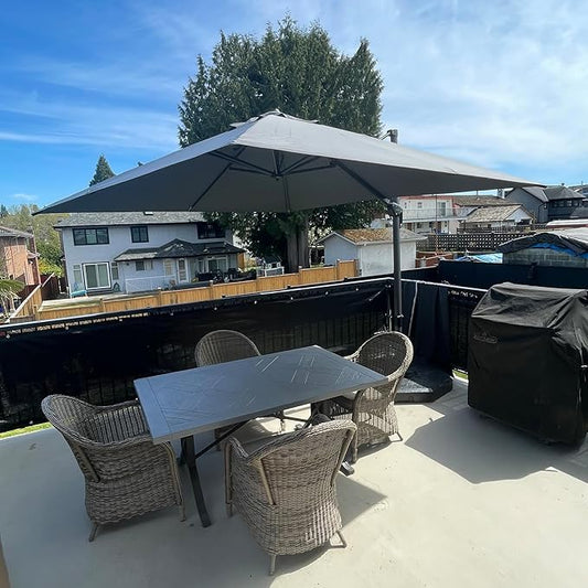 PURPLE LEAF 9 Feet Patio Umbrella with Base Outdoor Cantilever Square Umbrella Aluminum Offset Umbrella with 360-degree Rotation for Garden Deck Pool Patio Light Grey