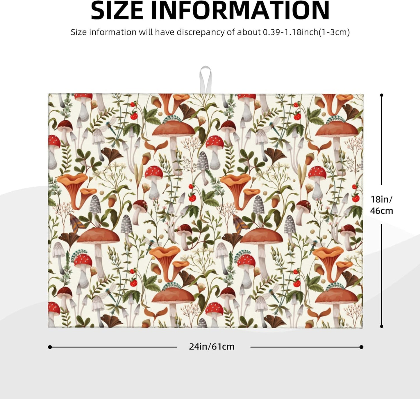 Boho Mushroom Decor Microfiber Dish Drying Mat for Kitchen Counter 18"x24" Botanic Plant Beige Dishes Pad Dish Drainer Rack Mats Washable Absorbent Fast Dry