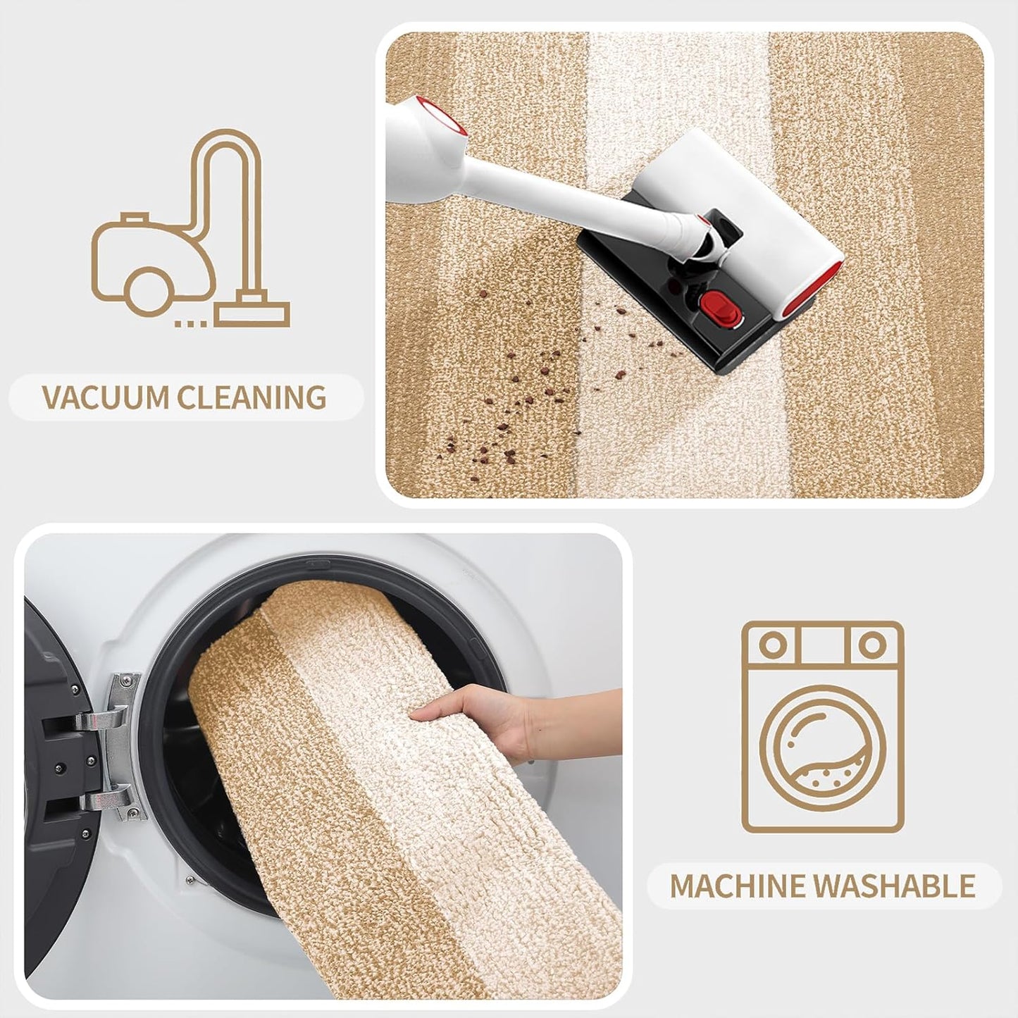 Kitinjoy Indoor Outdoor Door Mat, 30x17 Non-Slip Absorbent Dirt Trapper, Low-Profile Washable Inside Entrance Front Floor Mat, Sturdy Soft Entry Doormats for Entryway, Beige