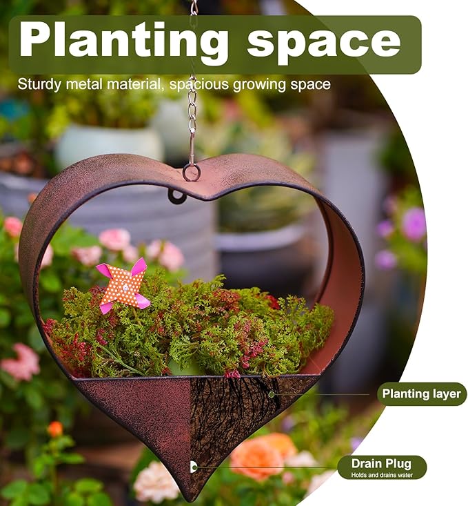 Metal Plant Hangers Indoor and Outdoor: Birthday Gifts for Women Mom Wife Father Garden Lovers - Rustic Heart Shape Hanging Planters Perfect for Window Wall Living Room Office Decor