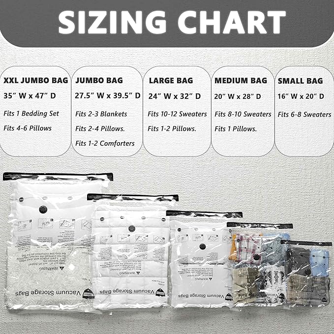 SUOCO 10 Jumbo XXL Vacuum Storage Bags with Electric Pump, Space Saver Bags, Compression Airtight Sealer Bags for Travel, Clothes, Pillows, Comforters, Blankets