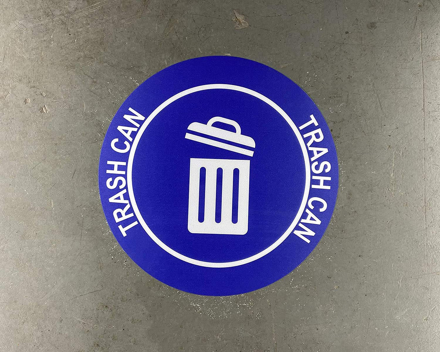 "Trash Can" Durable Laminated Vinyl Floor Sign- Sign by Graphical Warehouse- 5S Safety and Security Signage, Visual Communication Tool (26", Blue/White)
