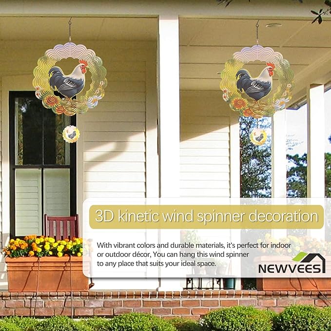 Rooster Metal Wind Spinners - Chicken Gifts for Women Mom Grandma Wife, Hanging Cock Wind Spinner for Outdoor & Indoor Decorations, 12 inch Wind Spinner for Christmas Ornament Gifts