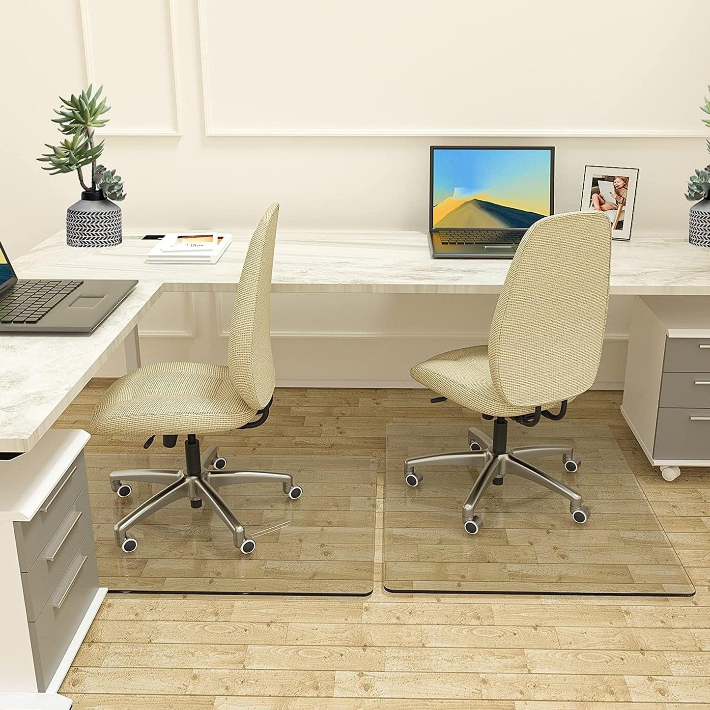 46" x 55" Chair Mat for Carpet - Office Chair Mat - Tempered Glass Floor Mat for Home/Office/Carpet Clear Computer Floor Mat - with 4 Anti-Slip Pads