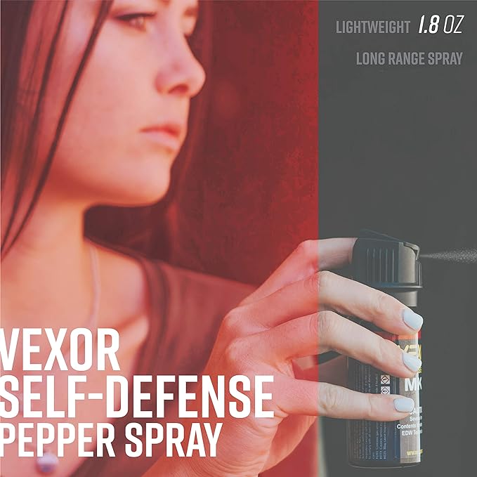 Vexor Pepper Spray Full Axis with Belt Clip for Self Defense — Maximum Police Strength, 20-Foot Range, Full Axis Capability, Flip Top Safety for Quick and Accurate Aim, Protection