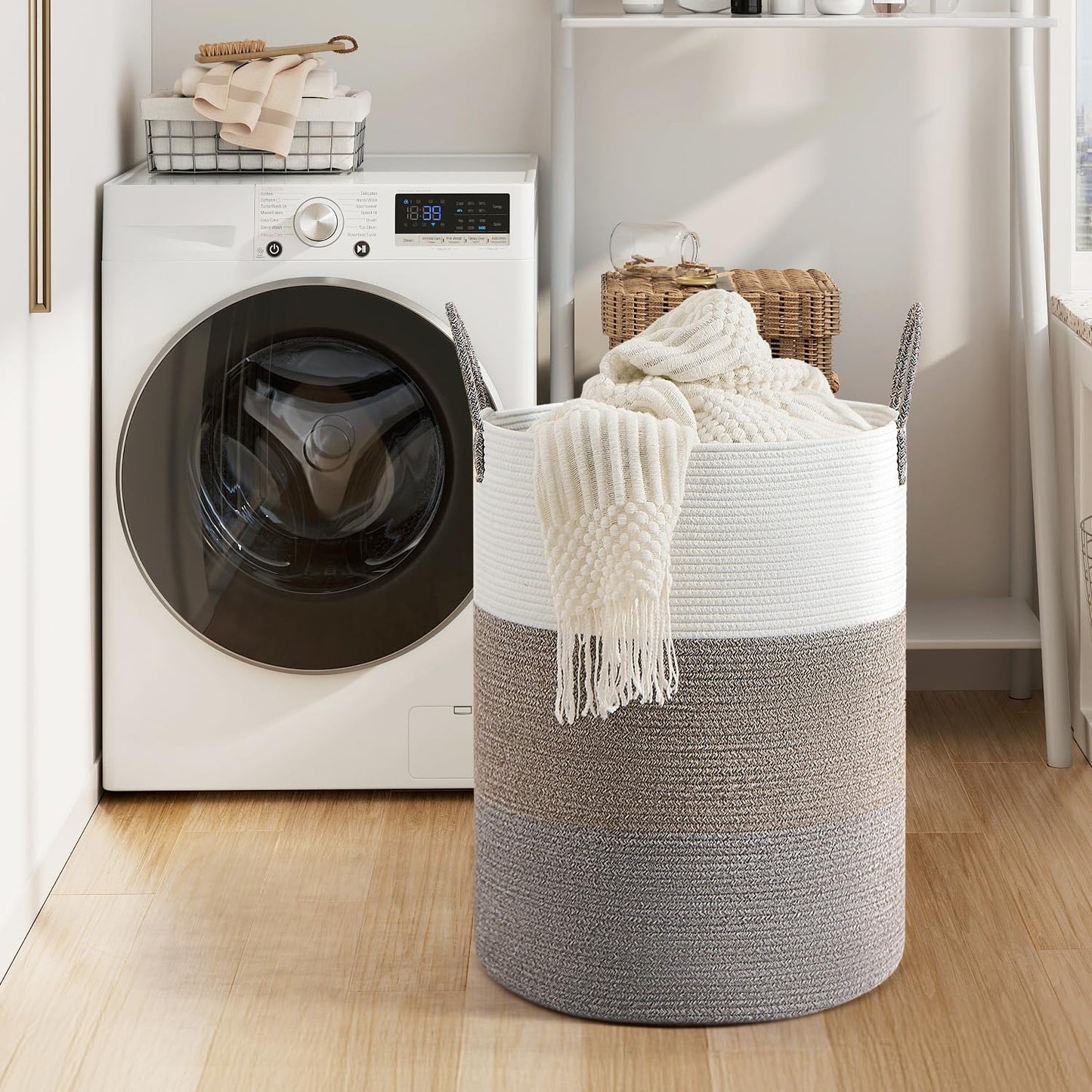 CLHMILY&Z 100L Laundry Basket Round Storage Rope Basket - 18.1x24 Inches - Laundry Hamper in Bedreoom and Mutil Storage Bin for Blankets, Toys, and Nursery Essentials