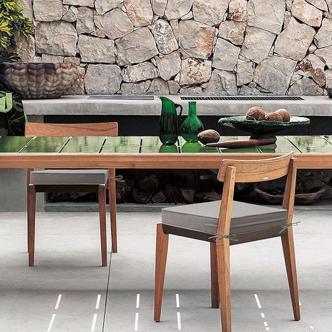 Sunbrella Square Corner Seat Cushions, 19" x 19" x 3", Set of 4, Indoor Outdoor Water Repellent Universal Chair Pads with Ties for Patio Furniture, Garden Dining Chairs, Specrtum Pebble