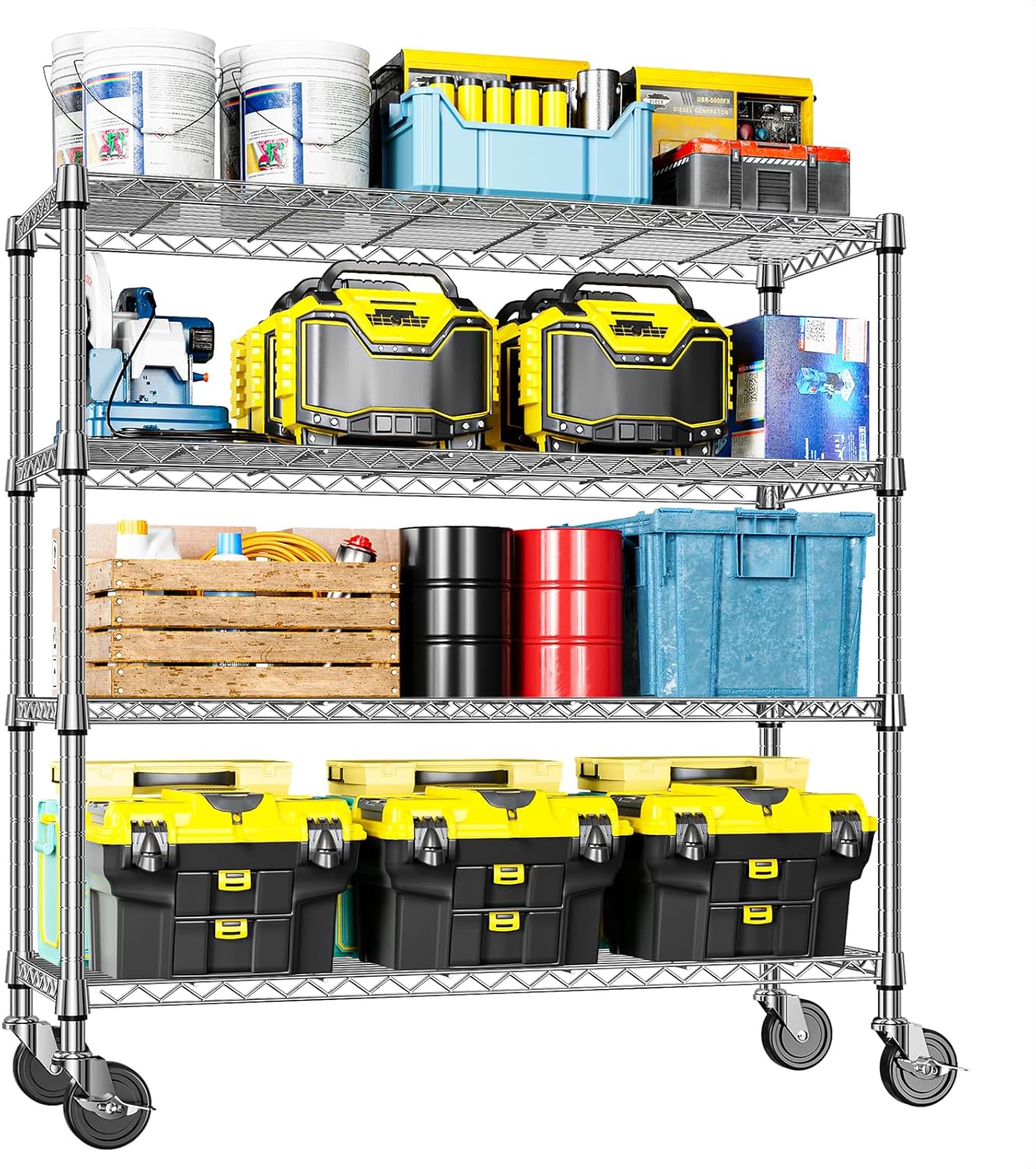 IZEUK 4-Tier Heavy Duty Metal Wire Shelving Unit, Adjustable Storage Rack Organizer for Garage, Kitchen, Office, Pantry, Warehouse (Chrome, 17.7" D x 47.2" W x 59.1" H)