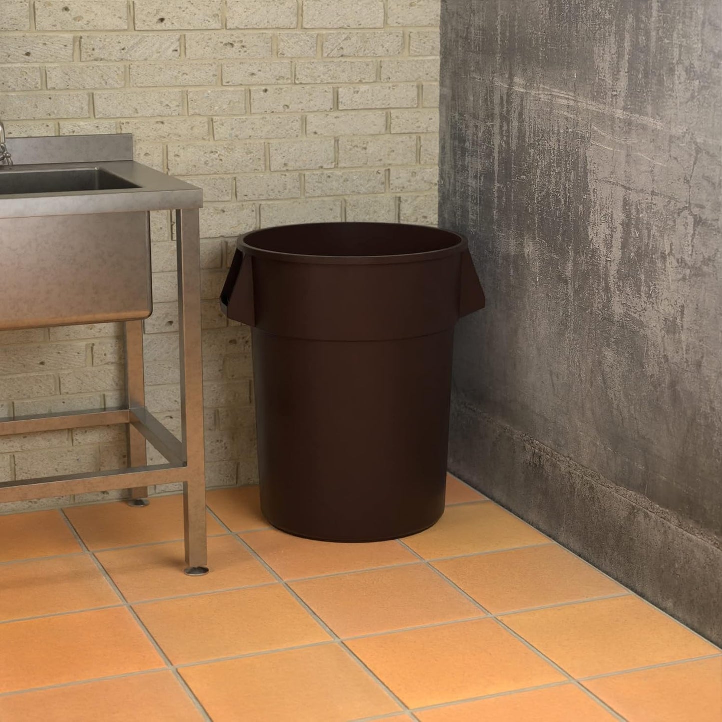 55 Gallon Brown Round Commercial Trash Can