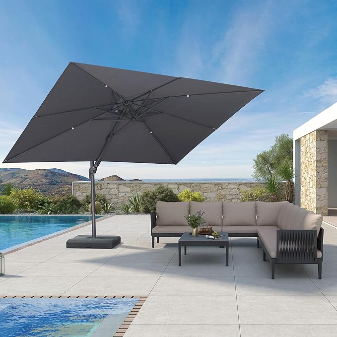 PURPLE LEAF 9' X 12' Left-right Tilting Outdoor Patio Umbrella Swivel Offset Cantilever Heavy Duty Rectangle Aluminum Umbrella with UV Resistant for Deck Pool Patio Backyard, Graphite Grey