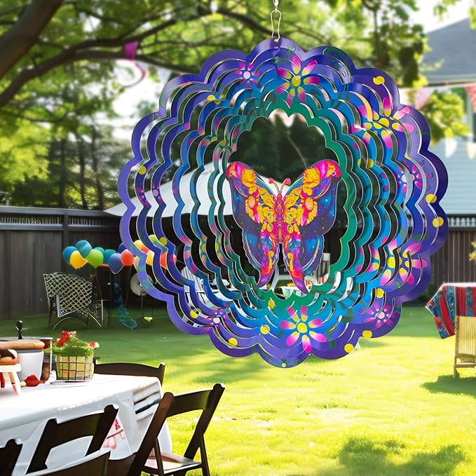 Butterfly Large Metal Wind Spinners - Butterfly Gifts for Women Mom Grandma Wife,15 inch Hanging Wind Spinner for Outdoor & Indoor Decorations,Wind Spinner for Christmas Ornament Gifts