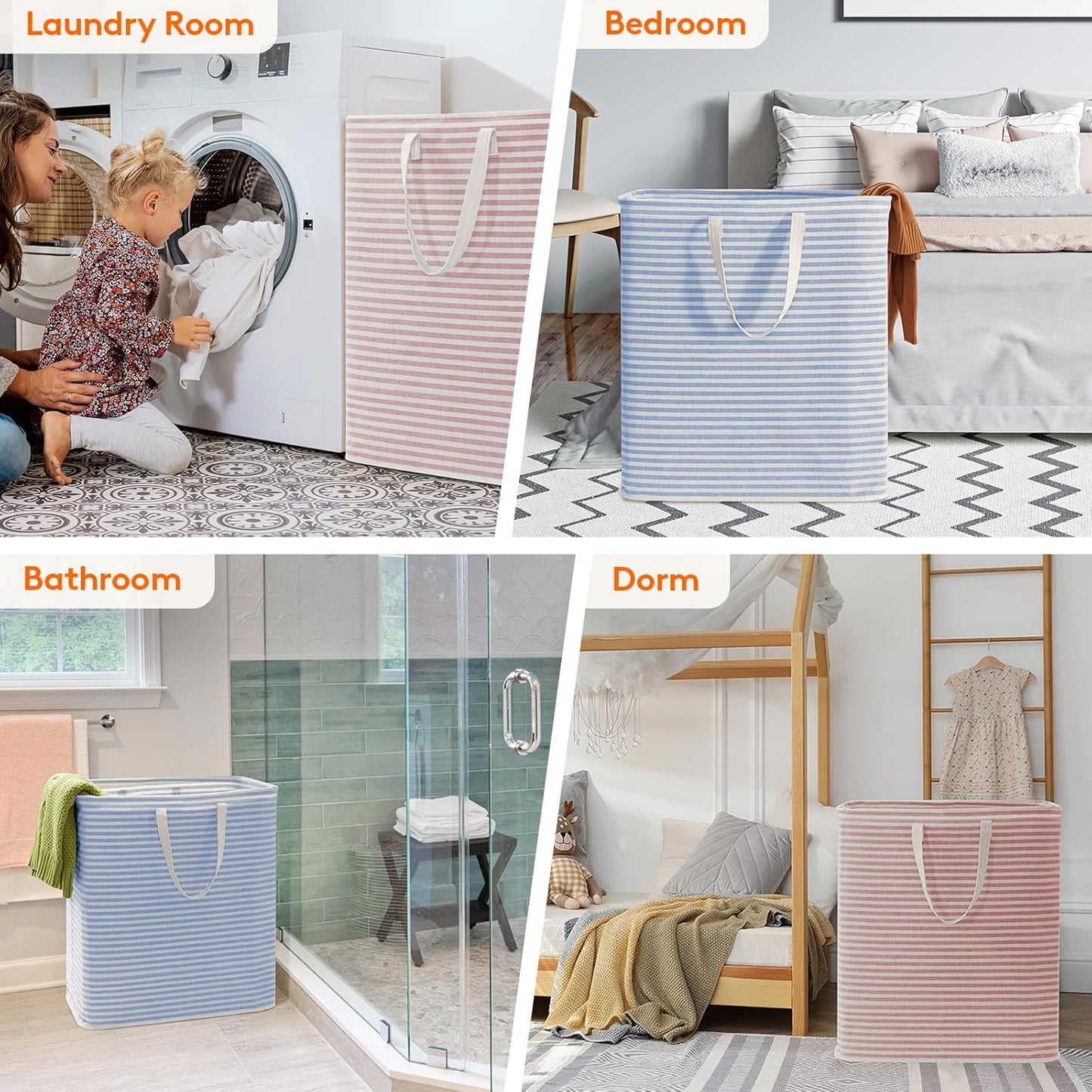 Lifewit 2 Pack Laundry Hamper Large Collapsible Laundry Basket, Freestanding Waterproof Cloth Hamper with Easy Carry Handles in Laundry Room Bedroom Bathroom Dorm for Adult, Pink&Blue, 2 x 100L