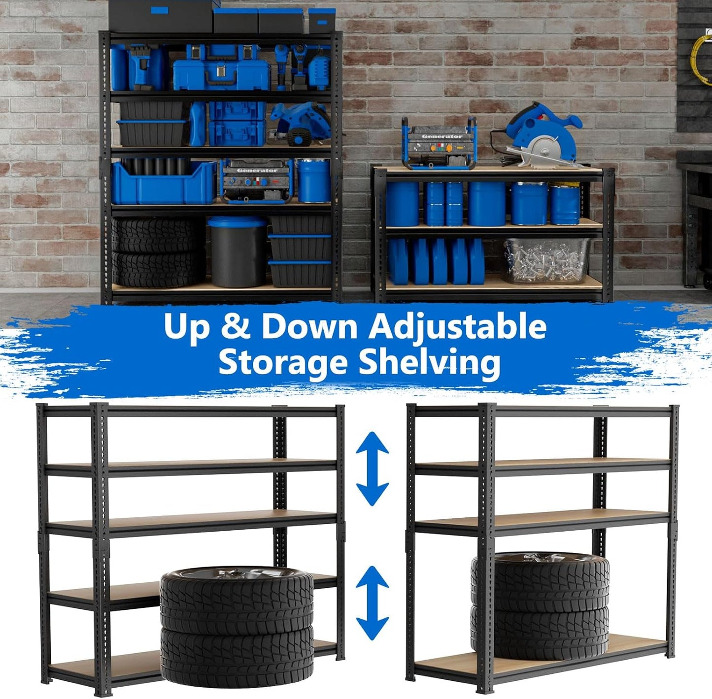 Garage Shelving, 3 PCS Storage Shelves Heavy Duty 2000 LBS Capacity, 5 Tier Adjustable Metal Organizer Wire Rack, 36" L x 18" W x 72" H Utility Shelf Unit for Kitchen Pantry