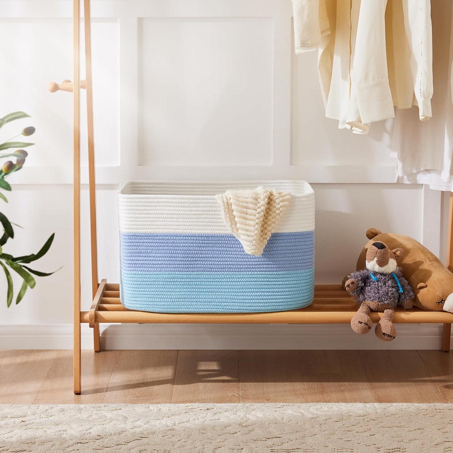 Blanket Basket,Rectangle Woven Baskets for Storage,30L Laundry Basket for Decorative Nursery Blanket,Toys,Dirty Clothes and Magazine in Shelves,Baby Room,and Living Room