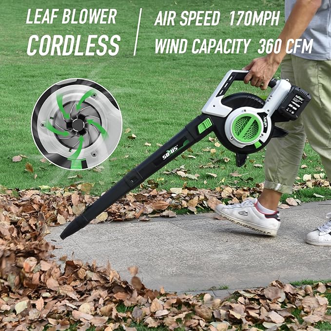 Cordless Leaf Blower & Vacuum SOYUS 3in1 Leaf Vacuum Mulcher 40V 360CFM 5 Speeds Brushless Battery Operated Leaf Blower for Lawn Care with 45L Bag 2 x 4.0Ah Battery and Charger Included