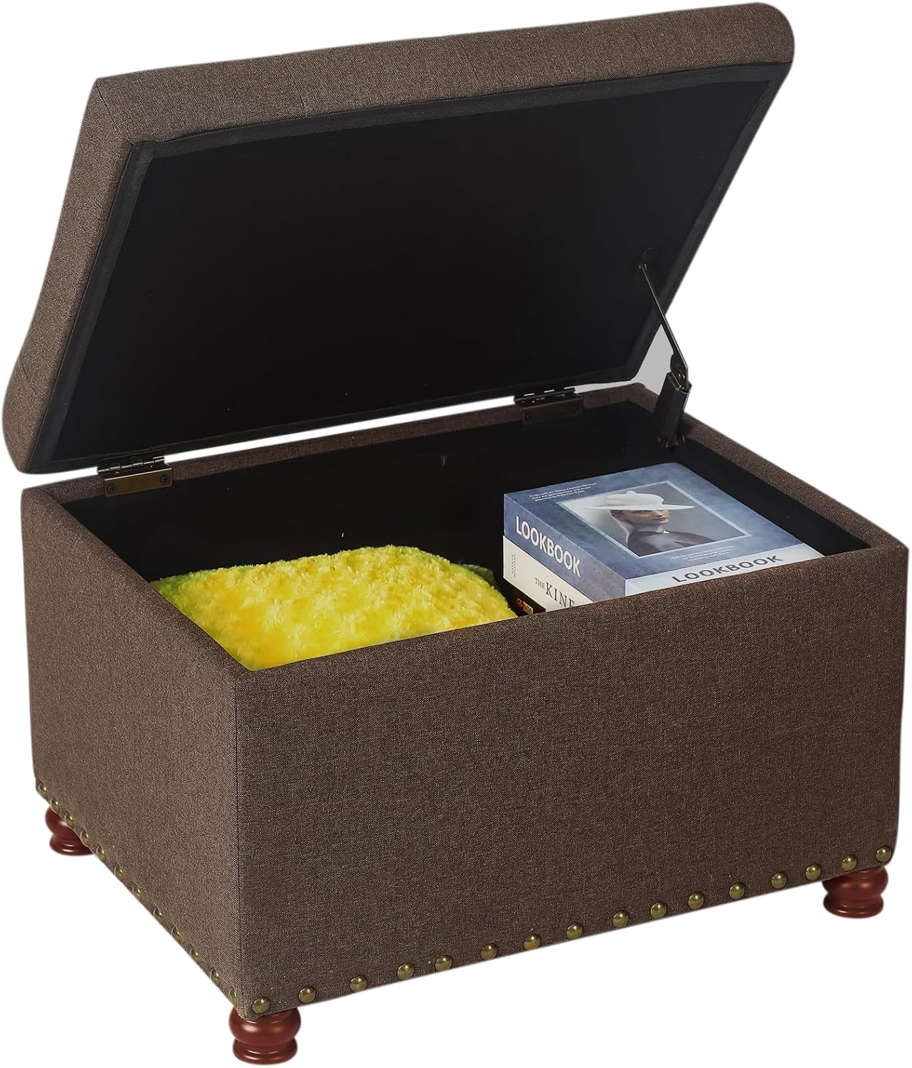 Joveco Storage Ottoman Linen Tufted Bench, Rectangular Footrest Footstool Coffee Table Seat for Living Room Bedroom, Coffee