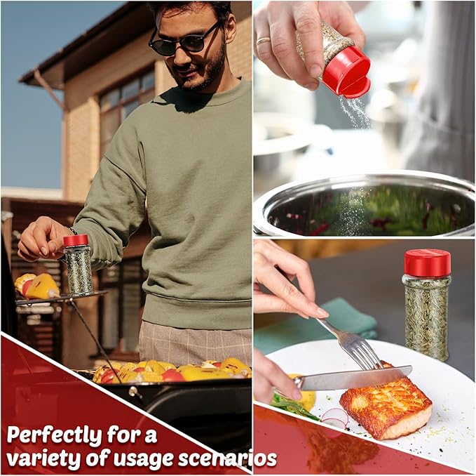 Eccliy 36 Pack 3 oz Clear Plastic Spice Jars with Label and Shaker Lids Empty Spice Bottles Seasoning Containers Seasoning Jars Shaker Condiment Pots for Pepper Herbs Powders(Red)
