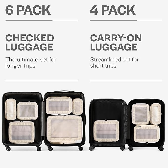 Compression Packing Cubes for Travel - Luggage Organizer Bags - Double Zipper Packing Cubes for Suitcases (6-Pack, Beige)