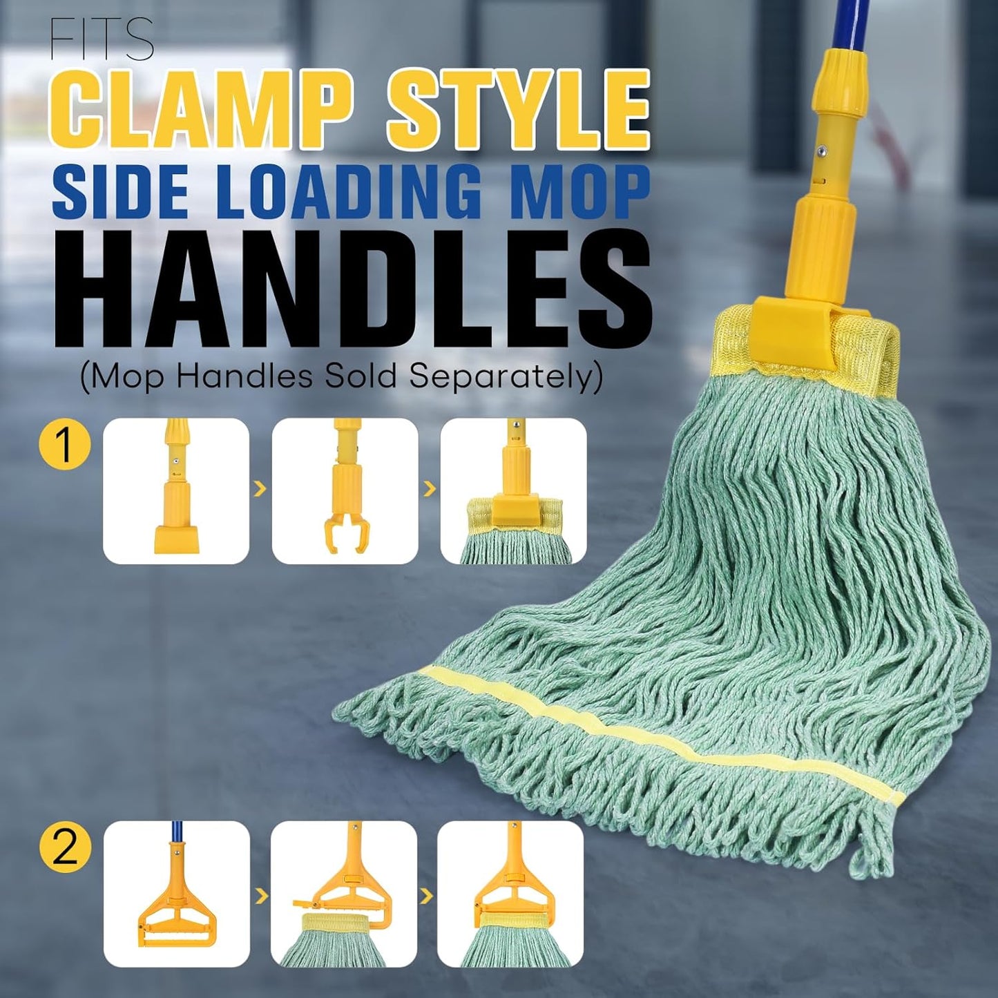 Matthew Cleaning Commercial Mop Head Replacement, 5 Inch Wide Headband, Looped End Cotton Blend String Wet Mops for Floor Cleaning, 18 oz Medium, Case Pack 12 Pcs Green