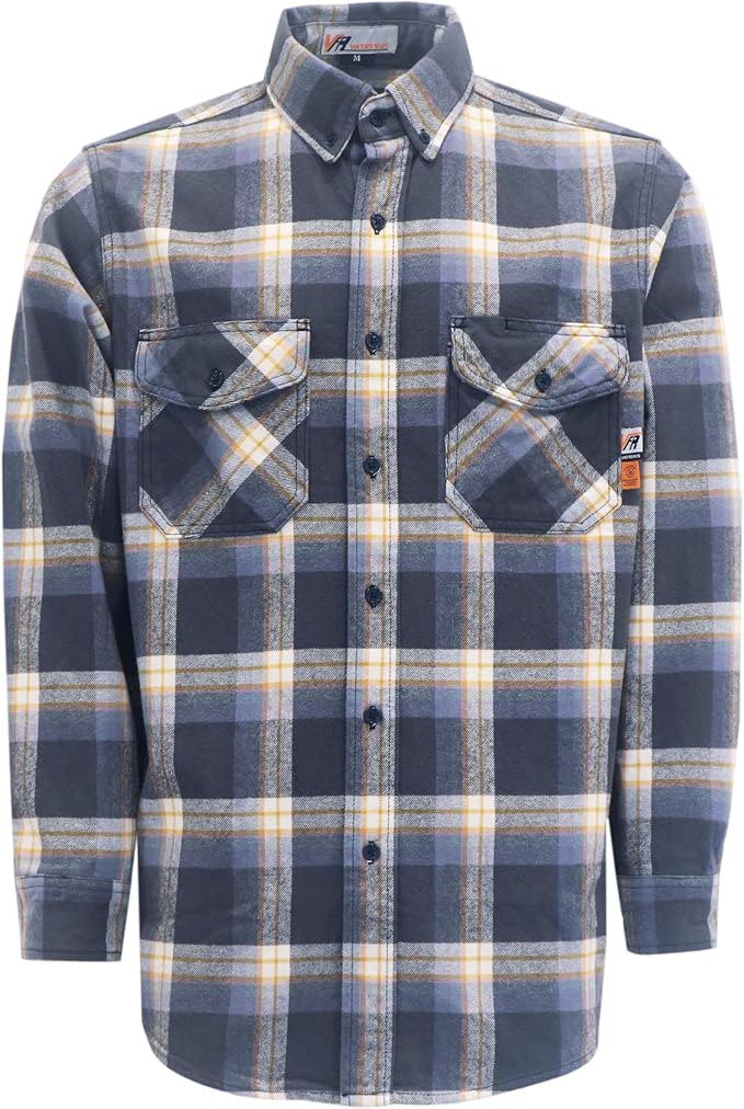 VATRENUS FR Shirts for Men Plaid Flannel Jacket 8.5oz Heavyweight Flame Resistant Welding Shirt