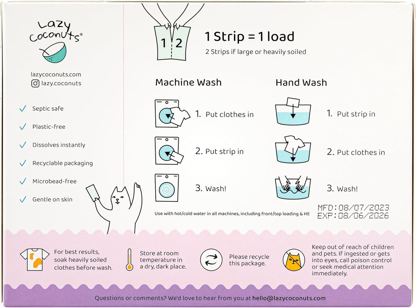 LAZY COCONUTS Eco Friendly, Plant Powered Laundry Detergent Strips - 100 Loads - Fragrance Free, Unscented, Ultra Concentrated, Earth Friendly No Plastic - Light, Perfect For Home, Travel, Camping