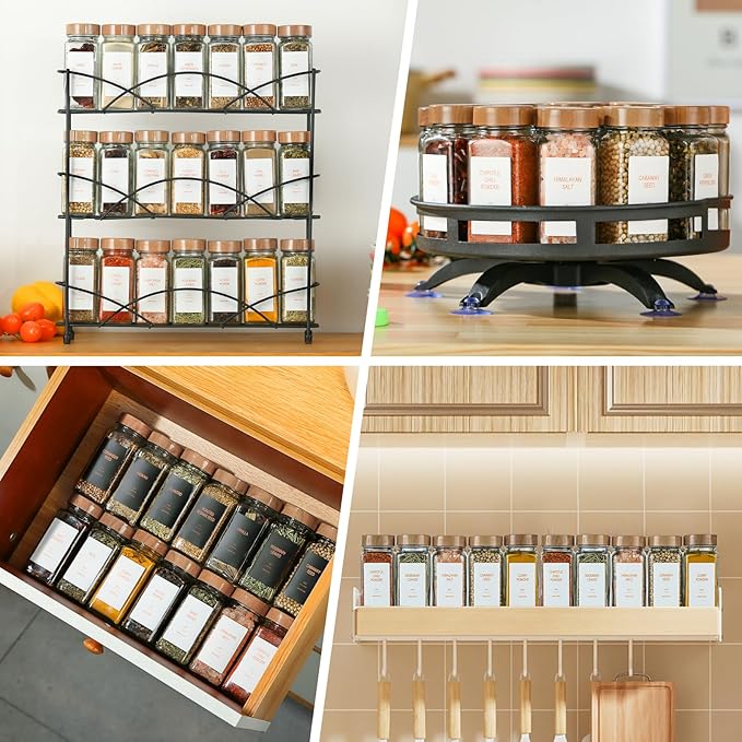 Spice Jars with Label，4oz Seasoning Containers, Glass Spice Bottles with Shaker Lids,Funnel, Chalk Pen (48)