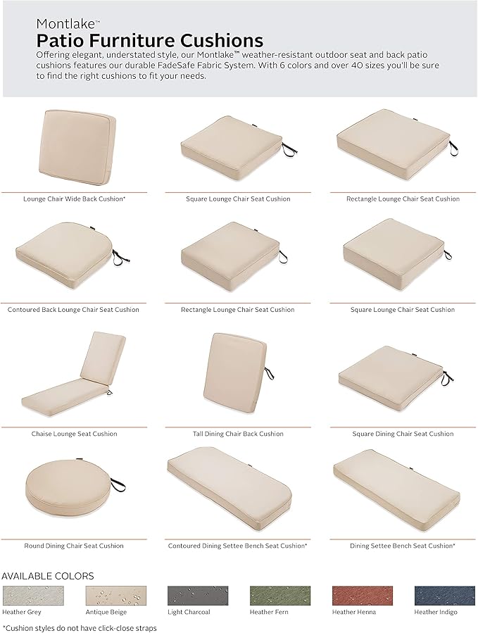 Classic Accessories Montlake Water-Resistant 19 x 20 x 4 Inch Patio Lounge Back Cushion, Antique Beige, Outdoor Loveseat Cushions