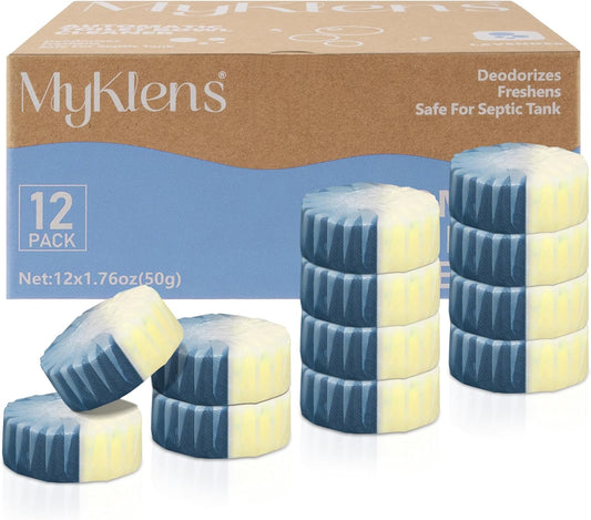 Toilet Bowl Cleaner Tablets, Automatic Toilet Bowl Cleaners, Long-Lasting Toilet Tabs Drop in Tank for Deodorizing & Descaling, Blue & Yellow, 12 Packs