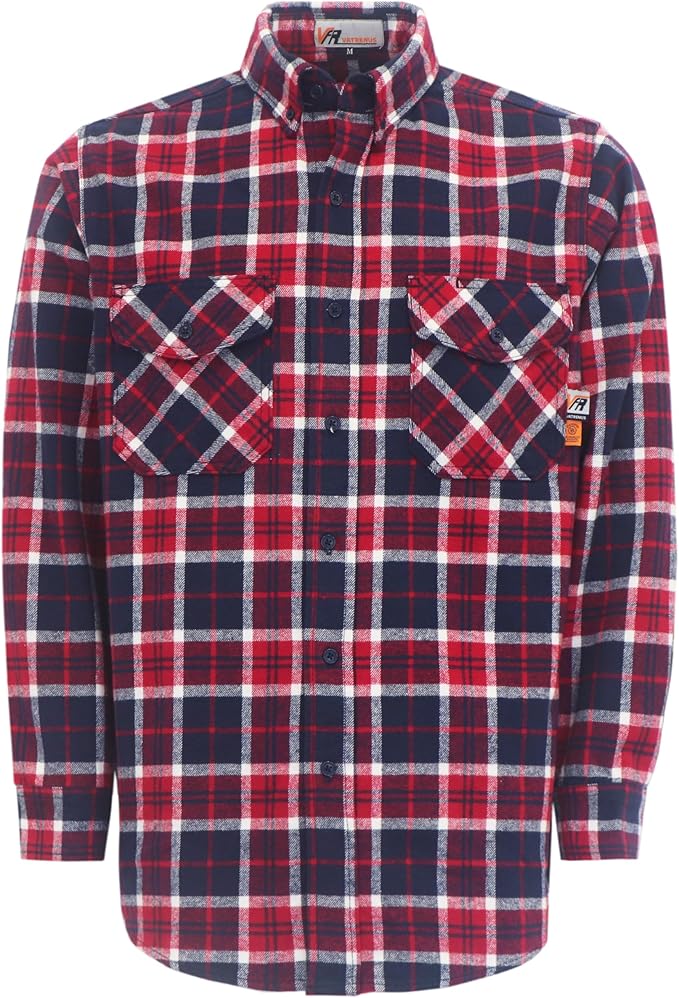 VATRENUS FR Shirts for Men Plaid Flannel Jacket 8.5oz Heavyweight Flame Resistant Welding Shirt