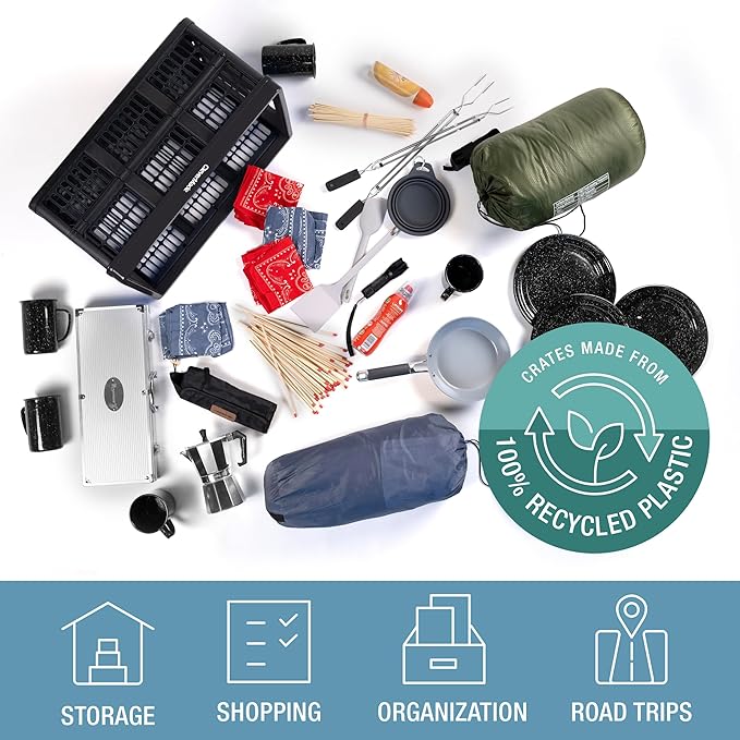 CleverMade Collapsible Utility Crates-Obsidian 1pck 45L / 11 Gal holds 66 lbs - Stackable Containers Heavy Duty Capacity Crates - Space-Saving Baskets