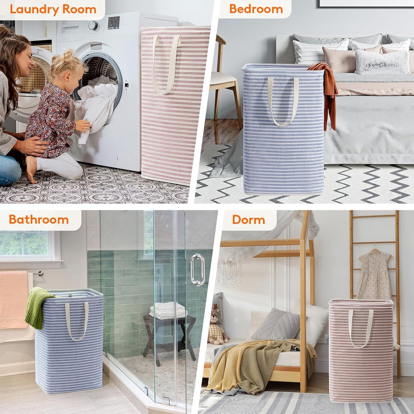 Lifewit 2 Pack Laundry Hamper Large Collapsible Laundry Basket, Freestanding Waterproof Cloth Hamper with Easy Carry Handles in Laundry Room Bedroom Bathroom Dorm for Adult, Pink&Blue, 2 x 80L