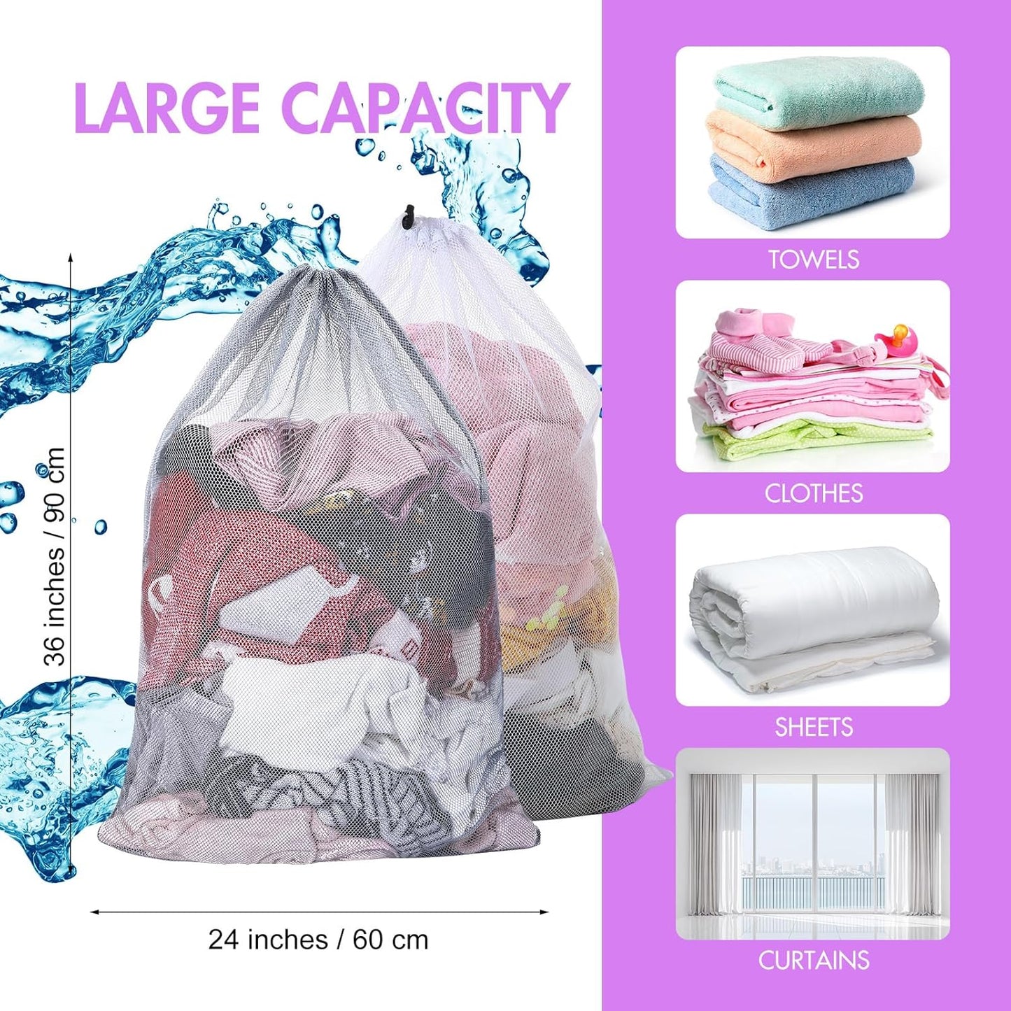 Berlune 30 Pack 24 x 36 Inches Large Mesh Bags for Laundry, Wash bags, Sturdy Mesh Material Closed with Drawstring, Factory, University, Dormitory, Travel and Apartment Dweller (White, Gray)