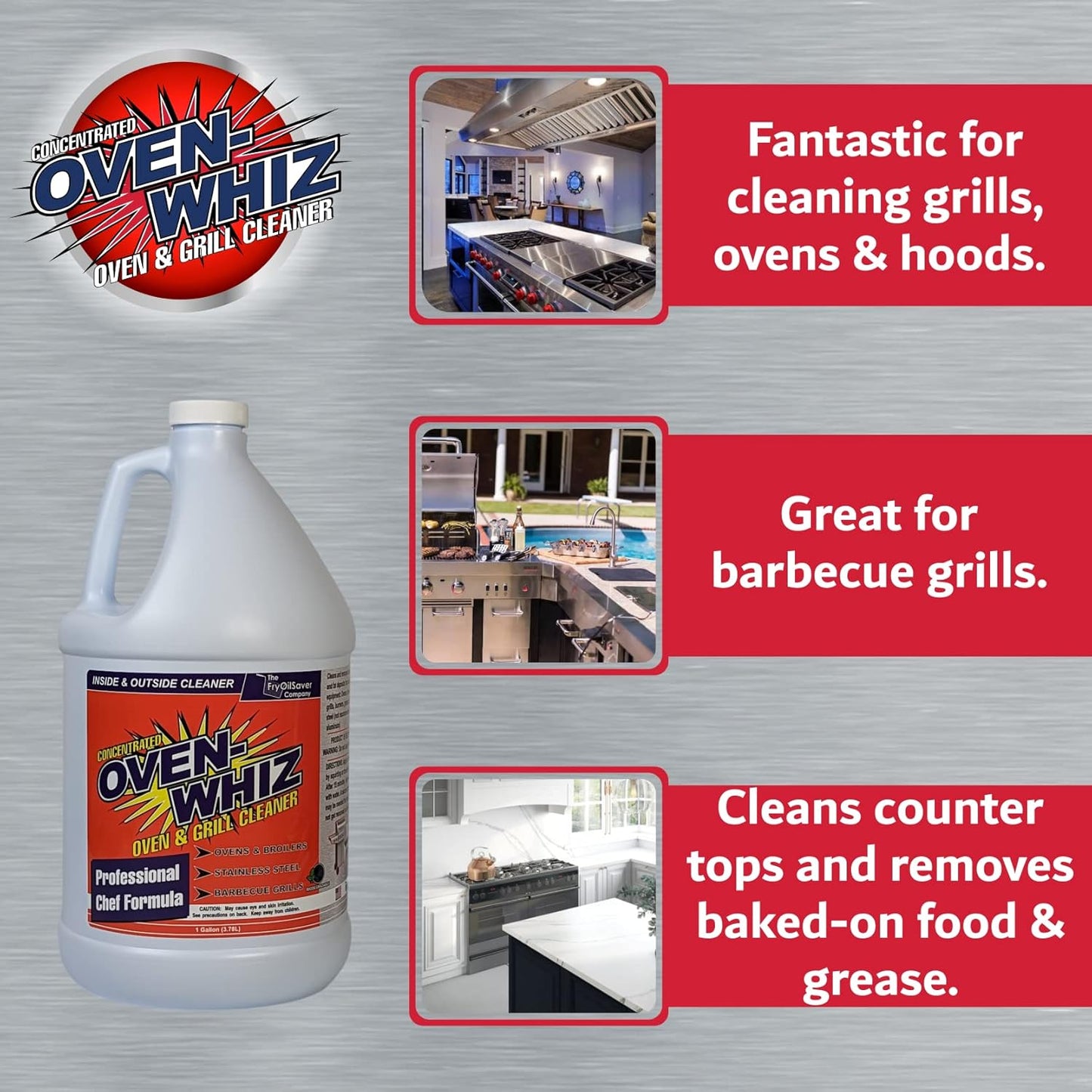 1 Gallon (128 Oz.) Oven-Whiz Oven & Grill Cleaner by FryOilSaver Co., Removes Tough Stains, Carbon, Grease & Food Burnt for BBQ Grills, Ovens, Grates for Home Kitchens, Restaurant, Food Trucks & Diner