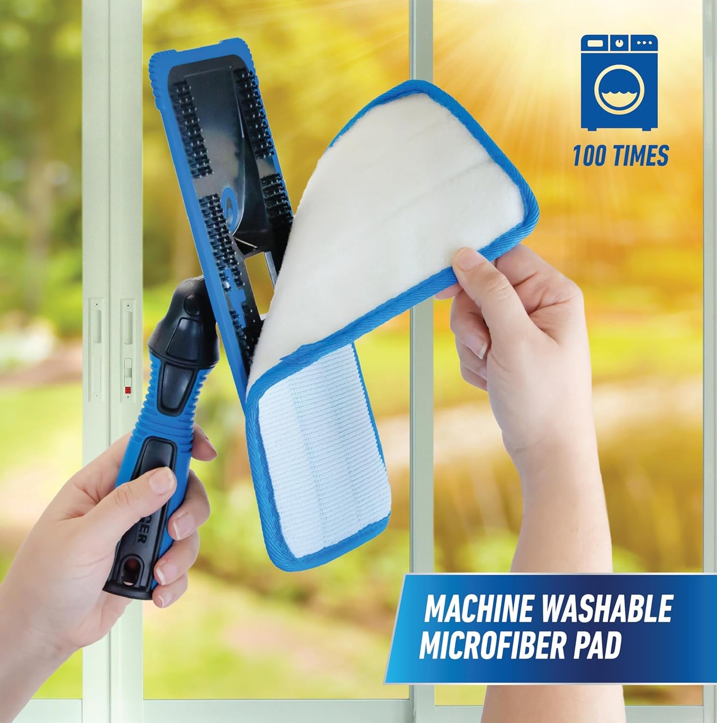 UNGER ProClean Connect and Clean Indoor Window Cleaning Kit, Washing Tool with Swivel Head for Tight Corners and Edges, Streak-Free Results on Glass and Mirrors, Reusable Microfiber Pads