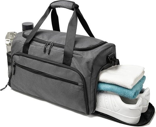 Gym Bag for Men Women, Small Fitness Workout Sports Bag with Wet Pocket & Shoes Compartment, Water Resistant Overnight Weekender Duffel Bag