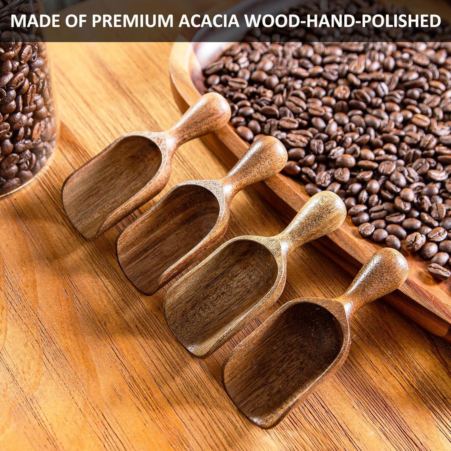 Wooden Scoops for Canisters 3PCS Small Wooden Scoop Acacia Wood Scoops for Jars Mini Coffee Scoops for Canisters for Ground Coffee Scoop for Seasoning Bath Salt Laundry Shovel-Multipurpose