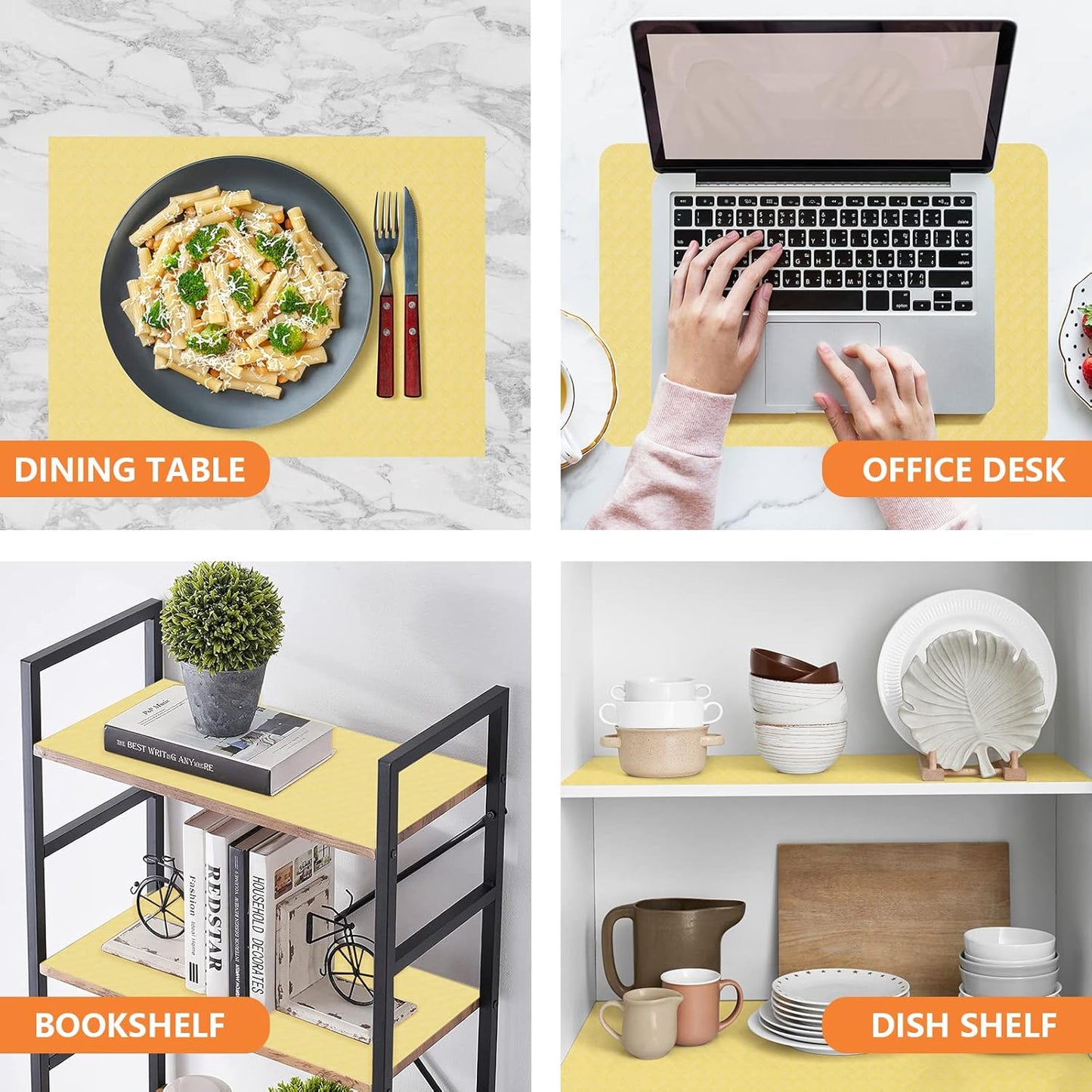 Shelf Liners for Kitchen Cabinets Refrigerator Liners Waterproof Kitchen Cupboard Liner Non Adhesive Drawer Mats EVA Material Fridge Liner for Shelves - Yellow Beige 11.8 x 393.7 Inches