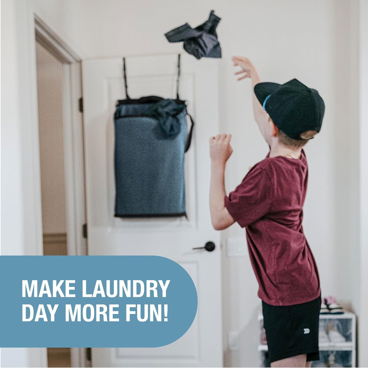 CleverMade Convertible Laundry Hamper Bag - Ocean Dark Charcoal holds 21.5L / 20 lbs 1 Compartment - Storage with Handles for Home Organization