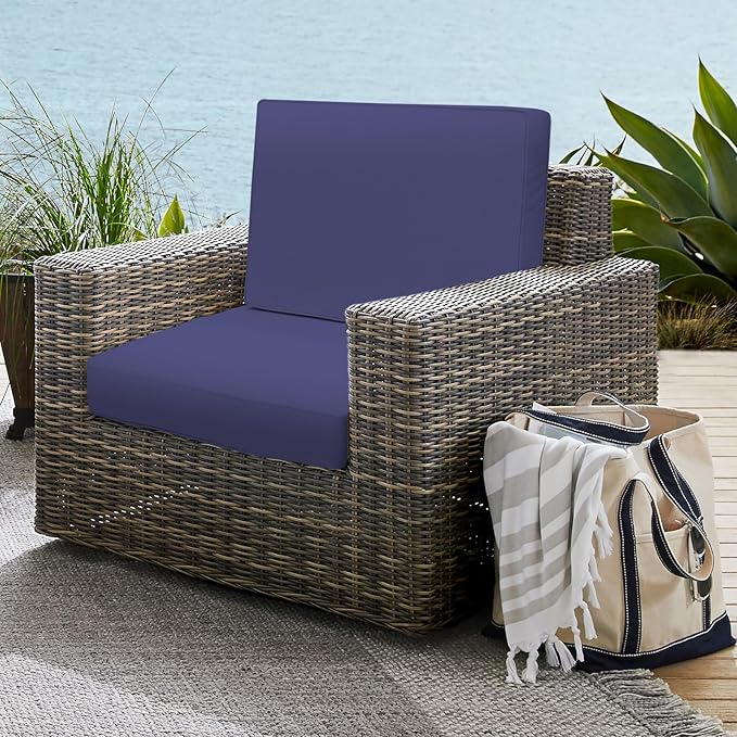 Outdoor Deep Seat Cushion Set 24" x 24", Water Repellent & Fade Resistant Cushion for Patio Furniture, Back & Seat Cushion with Removable Covers for Sofa, Couch, Navy