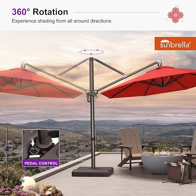 PURPLE LEAF 10FT Cantilever Patio Umbrella with 360-degree Rotation Aluminum Round Outdoor Offset Handing Umbrella for Patio Pool, Red