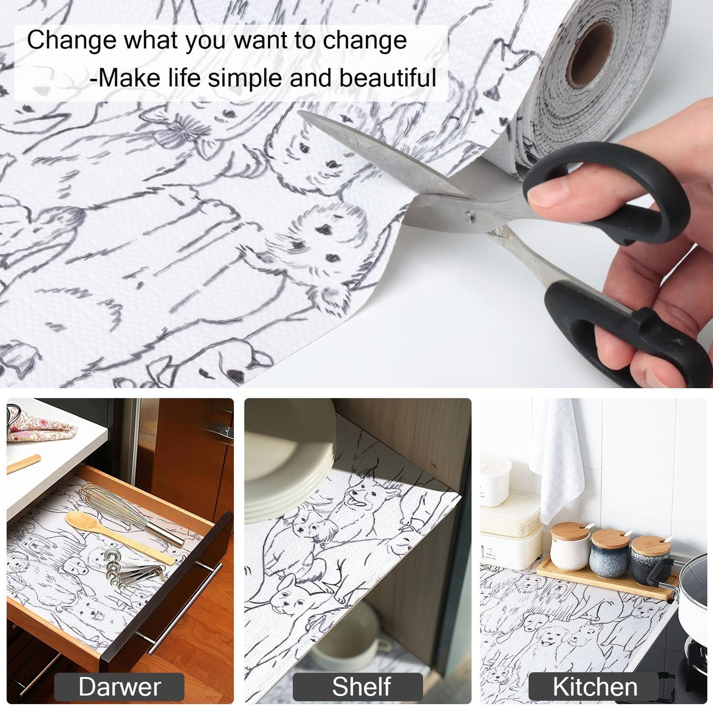 Animal Shelf and Drawer Liner for Cabinets, 12IN x 20FT Non-Adhesive and Strong Non-Slip Dog Shelf Cabinet Drawer Liners for Kitchen, Waterproof Cupboard Liners,Easy to Clean