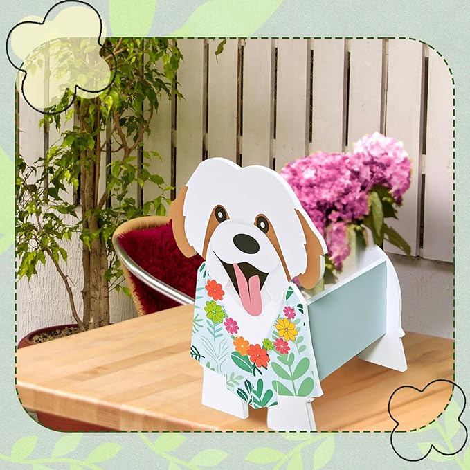 Shih Tzu Planter, Pet Shape Garden Pots Plant Pots for Indoor/Outdoor Gardens Decoration, Funny, Surprise Gifts/Souvenirs for Pet Lovers (Hawaiian-Style Shih Tzu)