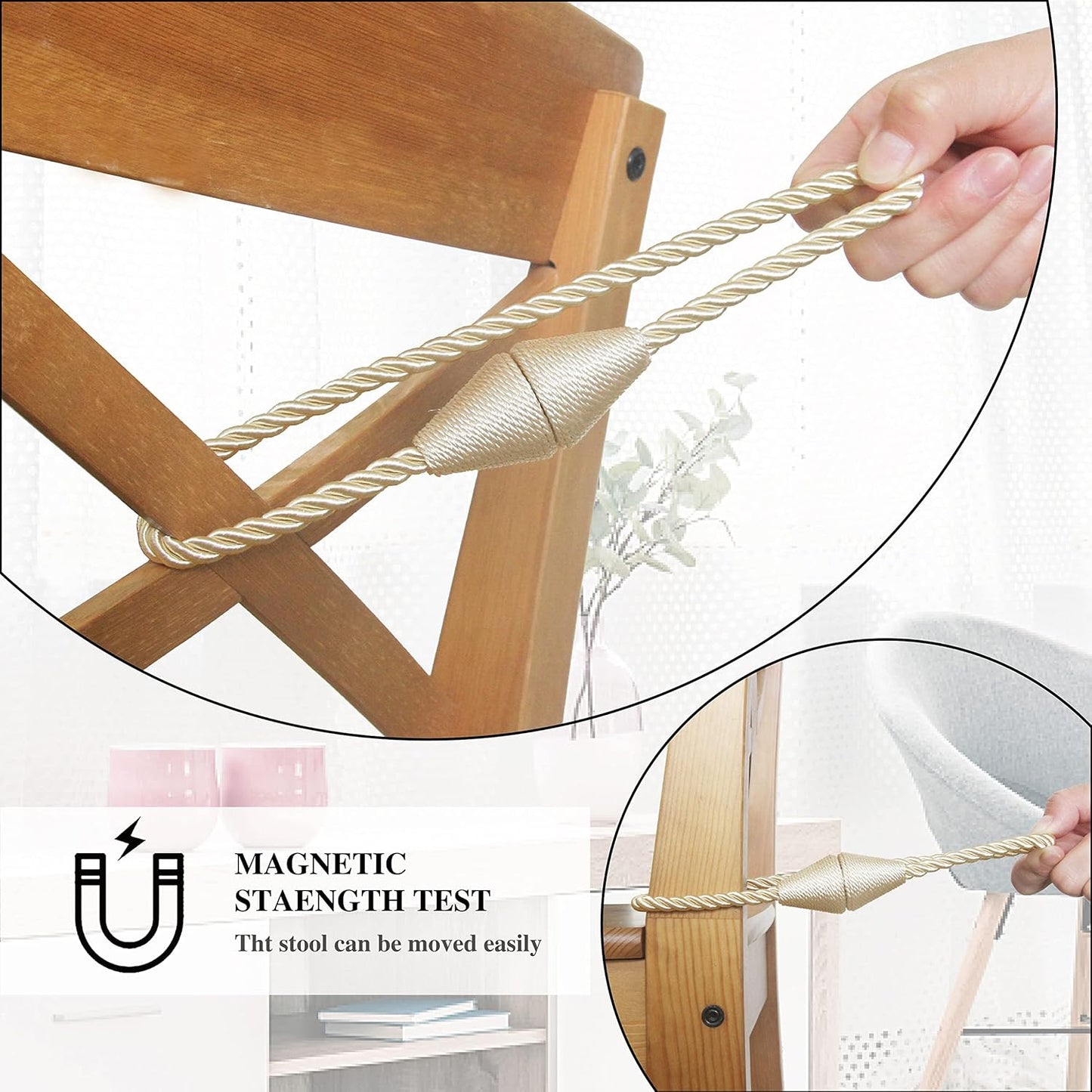 6 Pack Magnetic Curtain Tiebacks Rope Modern Handmade Curtain Tie Backs Decorative Drapes Weave Holdbacks for Window Décor, Beige