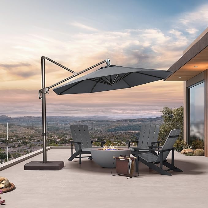 PURPLE LEAF 10FT Cantilever Patio Umbrella with 360-degree Rotation Aluminum Round Outdoor Offset Handing Umbrella for Patio Pool, Deep Grey