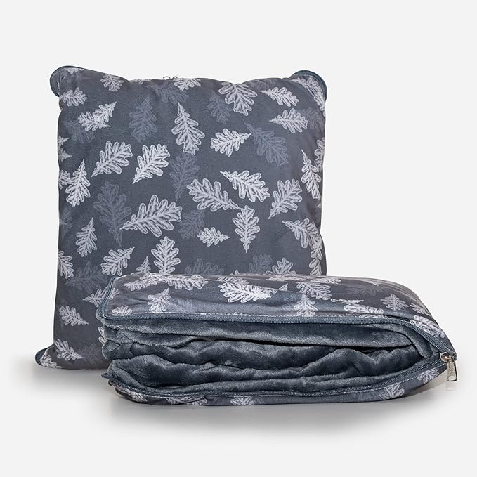 EighteenTek Blanket 2-in-1 Pillow and Blanket Combo Set Compact Soft Warm Fleece Charcoal 63" Lx47 W