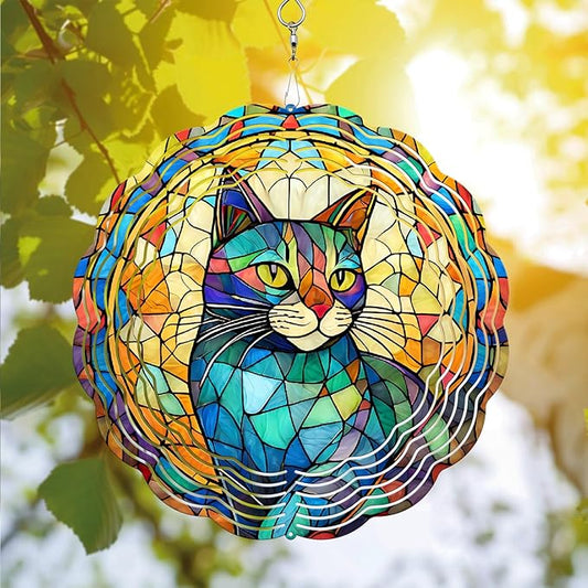 Cat Wind Spinner, Cat Wind Spinner Hanging for Yard and Garden, Unique Gift Wind Spinner, 3D Hanging Wind Spinner Outdoor, Cute Cat Wind Spinner