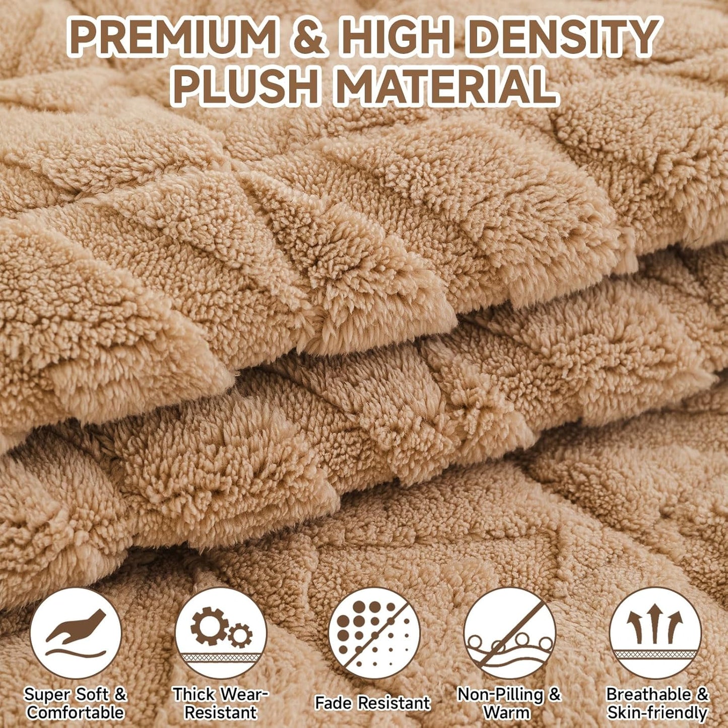 OTOB Pet Couch Covers for 3 Cushion Couch Sofa, Washable & Non Slip Fuzzy Plush Sofa Cushion Covers, All Seasons Geometric Jacquard Modern Soft Dog Bed Mat Slipcovers Protector (Coffee, 27.6"x70.9")