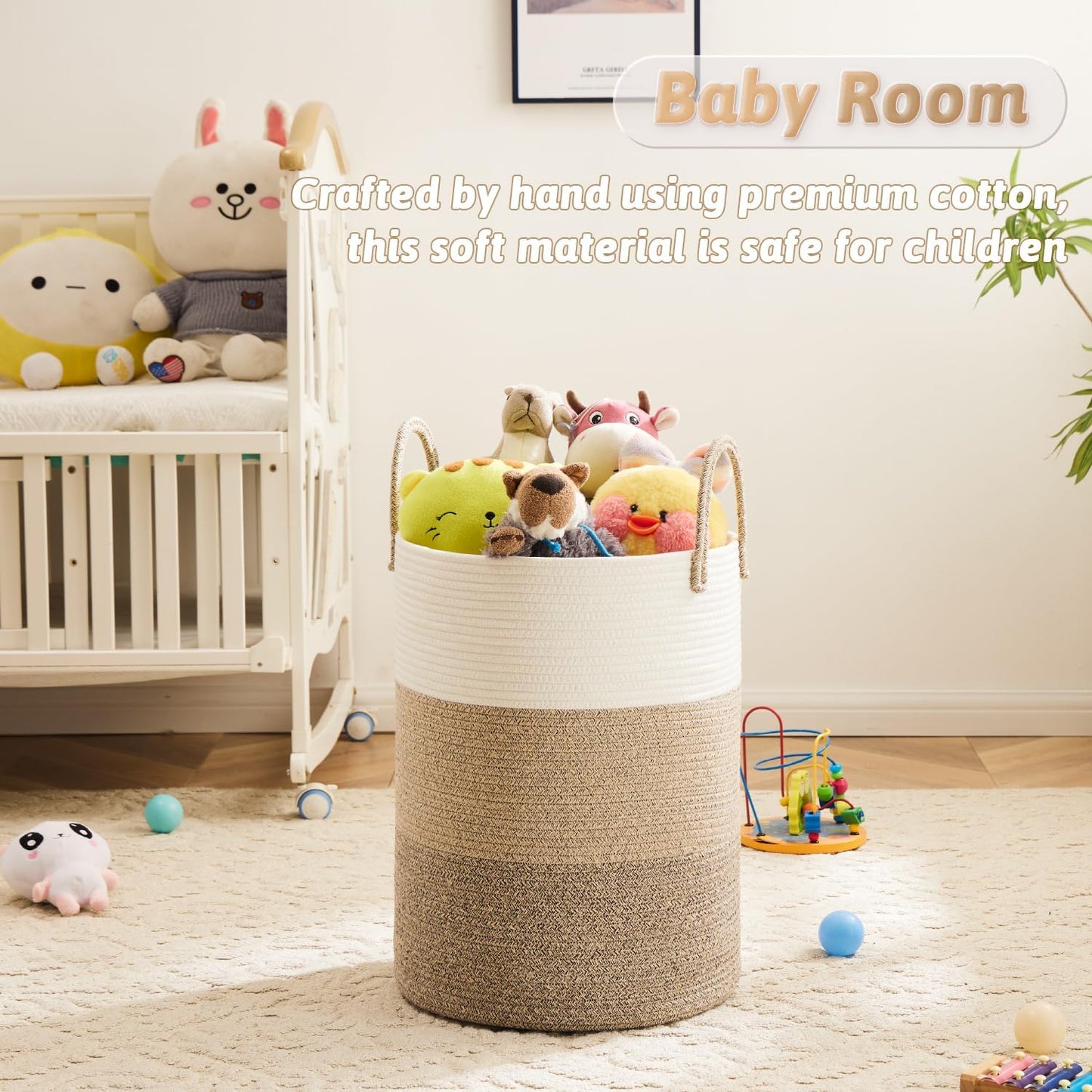 Laundry Basket,Woven Cotton Rope Laundry Hamper,40L for Decorative Storage of Dirty Clothes,Toys and Blankets in Bathroom,Bedroom and Living Room